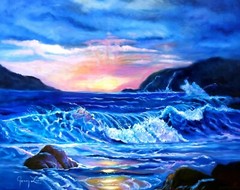 HAWAII ARTIST One of a Kind „Tropical Beach Sunset“ 24″x30″“ Original Oil