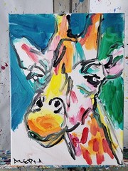 Aleph Hand Painted Animal Giraffe 9×12 Acrylic Painting Textured Art Canvas