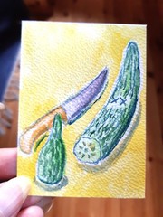 ACEO Original Painting Cucumber food kitchen tool by Soili Laakso