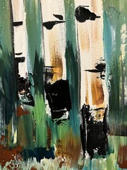 Atherton 11×14 Original Abstract Forest Acrylic Painting „Aspens“ hand signed