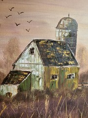 Vintahe Original Oil Painting Rustic Barn Farm Landscape Signed Doris Framed Mcm