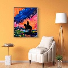 Colorful Cowboy Silhouette Farm Landscape 16×20 Acrylic Canvas