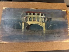 Original Oil Painting 72′ Florence Ponte Vecchio Bridge 10″ X 19″ Illegible