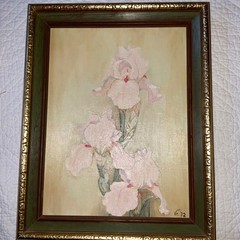 Iris oil painting hand painted original by Ve 72 flowers floral framed pink