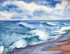 Original Watercolor Ocean Waves Painting Seascape Coastal Art