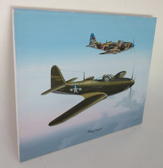 Raymond Waddey Painting on Canvas of USA and USSR P-63A Kingcobra WWII, 16″x20″
