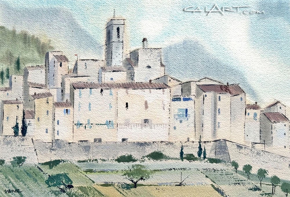 Original 1950s ST. PAUL De VINCE France Watercolor Painting by James Vance