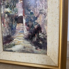 80s VTG Original Local Artist Signed Framed Painting of Charming Spanish Village