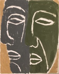 African Mask Portrait Art Original 11×14 Modern Pop Green Gray Canvas Painting