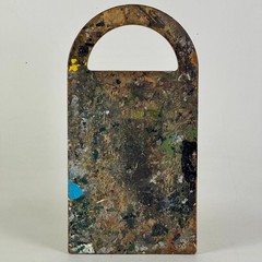 Vintage Artist’s Arched Design Rectangular Painting Palette With Remnant Oil Pai