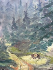 Oil Painting Expressionist Forest Landscape With Path And Conifers Denmark