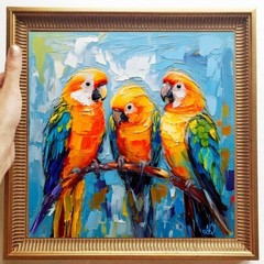 ORIGINAL Oil PAINTING on Canvas Parrot 12×12 in Textured Artwork Custom Order