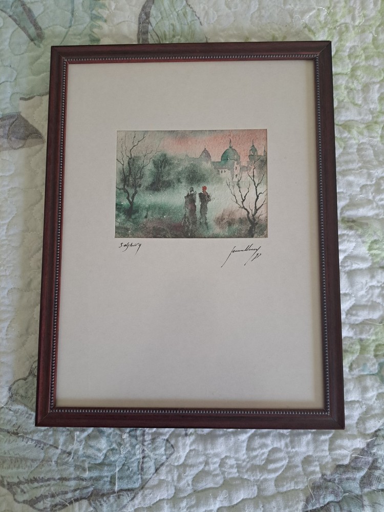Original Watercolor Art “ SALSBURY“ by Susan Huey 1993 Framed 12″×9.5″