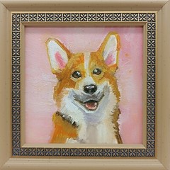 original oil painting framed portrait art Dog 4×4 inches