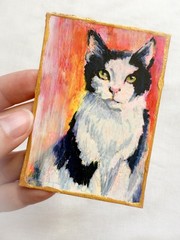 Cat Original Miniature Oil Painting by R.Machan 2.5″x3.5″ Animal Art ATC ACEO