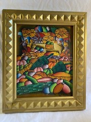 E. Laurent Casimir (fils) Acrylic OC 8×10” Framed Under Glass. Haitian, 1928-90.