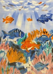Original Tropical Fish Reef Painting Colorful Underwater Ocean 11×14 Canvas