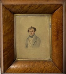 Victorian School (Bicknell) : Young Gentleman , Watercolor, Glazed Walnut Frame