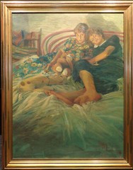Antonio Massa Vintage 1980s Original Oil Painting Twins Secret Language