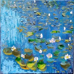 Oil original painting on canvas size 8×8 inches Waterlily Pond