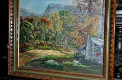 Charming Old Americana Homestead Folk Art Painting signed and Dated