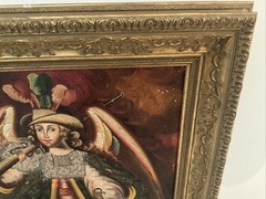 C’1890’s PERU OIL ON CANVAS Angel Arcabucero Cuzco School 27”x19″ (FRAMED 34X26)