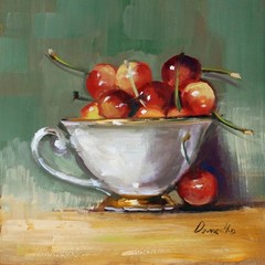RED CHERRIES still life Oil painting UKRAINE 8X8
