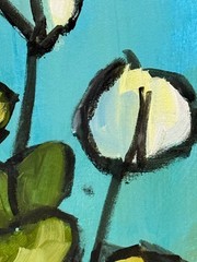White Floral Still Life Painting Modern Botanical Blue Vase Original Art R Steve