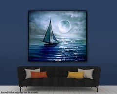 Original Acrylic Landscape Painting 12×14″ Voyage to the Moon Wall Art