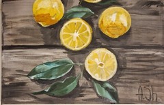 Original oil painting lemons kitchen artwork food fruits nature art 12×16″