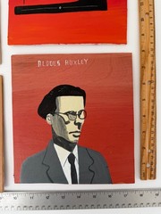Lot of 4 Pulp Brother Javier Mayoral Original Paintings, Aldous Huxley, Yoga