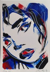 Original Anime 7×10 Acrylic Painting Abstract Wall Art Navy Red Multicolor