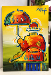 PETEX MAX 28×20 in. Painting on canvas (Umbrella man) signed & stamped. Pop art
