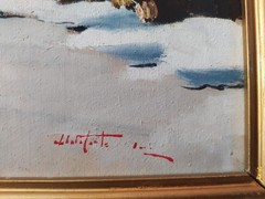 Snowfall in an Old Italian Village Winter Landscape Vintage Oil Painting signed