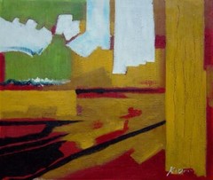 20×24 Yellow, Red, Green and White Abstract Oil Painting Impressionism