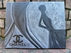 Original Acrylic Abstract Conte Figurative Painting on 14x 11 Signed Canvas