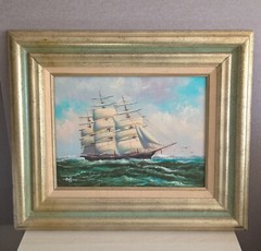 Hoffman Framed Oil Painting On Canvas Frigate Ship Nautical Seascape Fine Art
