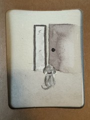 ACEO “Outside, Please” Watercolor By DBossert Features Dog Waiting To Go Outside