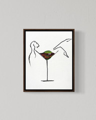 ORIGINAL Art Silhouette In A Drink 8×10 Canvas Abstract Line Cocktail Art