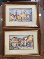 Original Giovanni Ospitali Italian Watercolor Pair Florence Framed Art 24”x21”