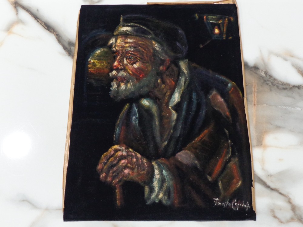 1970’S ARTIST SIGNED BLACK VELVET PAINTING „OLD SEA CAPTAIN“ SUPER NICE MUST SEE