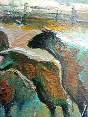 Summer nature Oil painting Original art Rural landscape sheep 6 x 4 inches