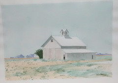 RICHARD P. SETH „WHITE BARN“ SMALL ORIGINAL WATERCOLOR LANDSCAPE PAINTING 1989
