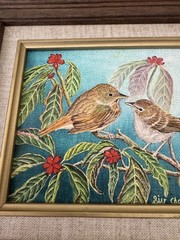 Original Wall Art Painting Birds In A Tree Framed Artist Signed 8” X 10”