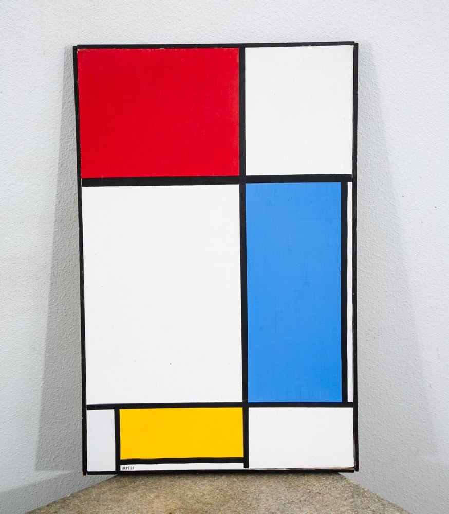Mid Century Modern Painting Art Abstract Expressionism Red White Yellow Blue Mcm