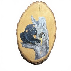 Hand-Painted Black Bear & Honey Bee Live Edge Wood Slice Wall Art 3D Decor
