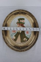 V. McK Girl In Green Hat Portrait Painting Original Signed Framed Folk Art