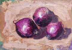 Onions Original Oil Peinting Still Life Kitchen Hand Painted Modern Art 12×8 in
