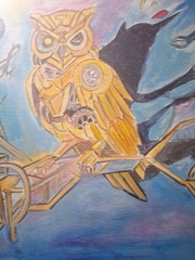 Original Signed 9×12 Bold Owl Machine Acrylic Expressionist Art On Paper