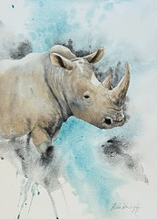 Rhinoceros Original Watercolor Painting Wildlife Art